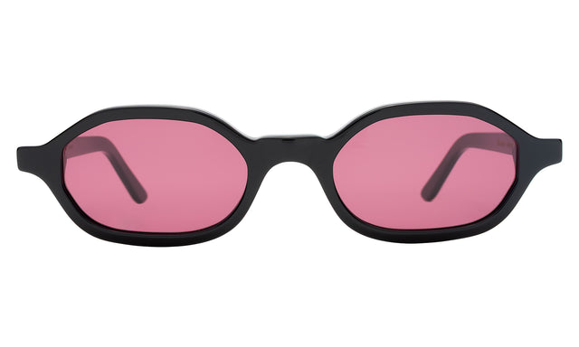 Munich Sunglasses front view in Black with Plum Flat See Through