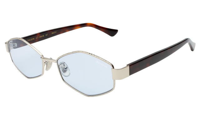 Tucson Sunglasses side view in Silver/Havana / Light Blue See Through