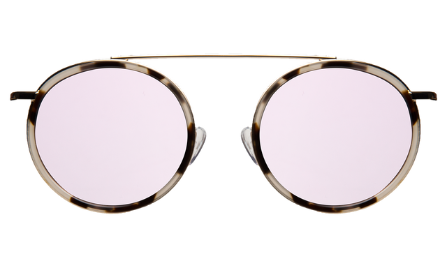 Kingston Ace Sunglasses front view in White Tortoise with Gold With Rose Flat Mirror