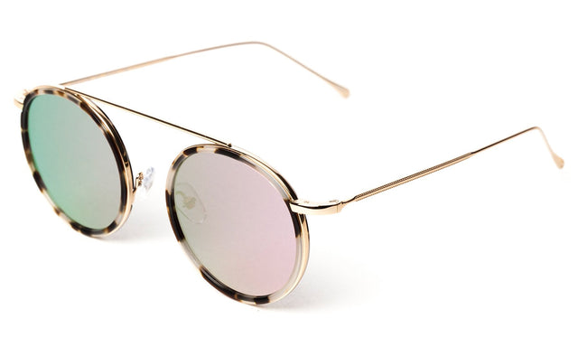 Kingston Ace Sunglasses side view in White Tortoise / Gold With Rose Flat Mirror