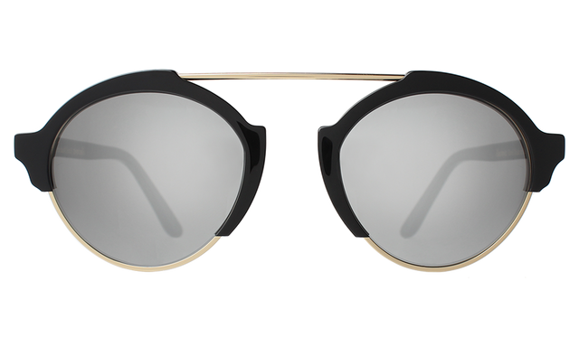 Milan III Sunglasses front view in Black With Silver Mirror