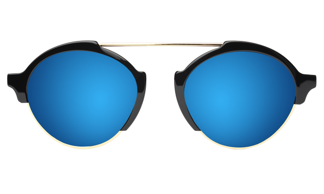 Milan III Sunglasses front view in Black Blue Mirror