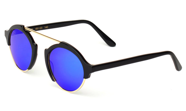 Milan III Sunglasses side view in Black Blue Mirror