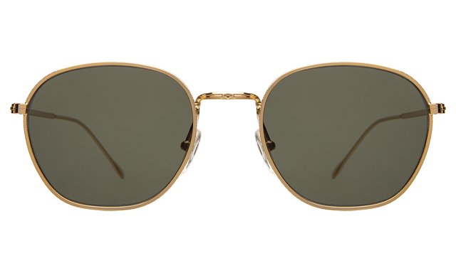 Prince Sunglasses front view in Gold with Olive Flat