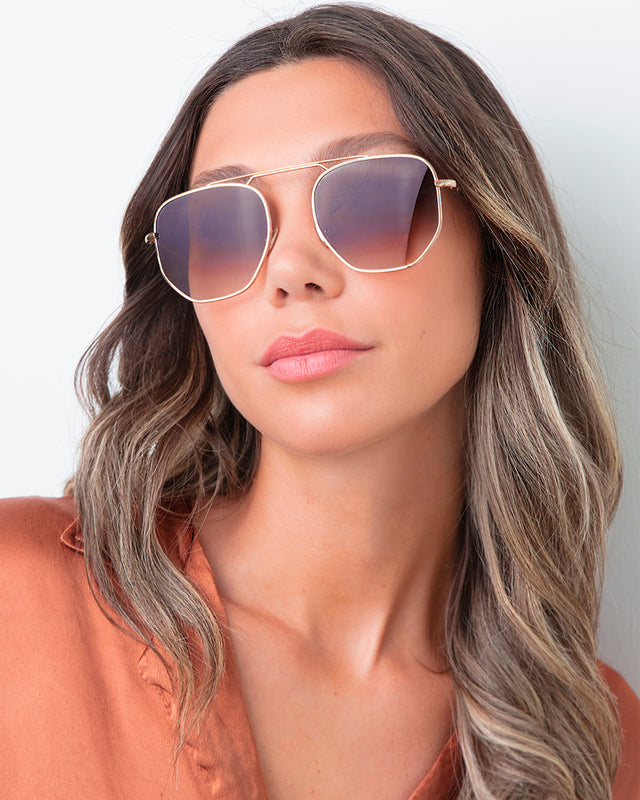 wearing Patmos Sunglasses Rose Gold Brown Flat Gradient