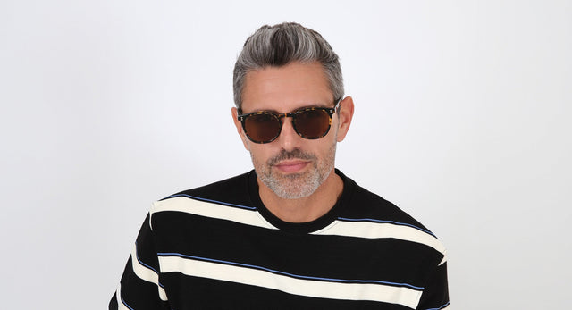 Man wearing Eldridge Sunglasses in Flame with Brown lenses