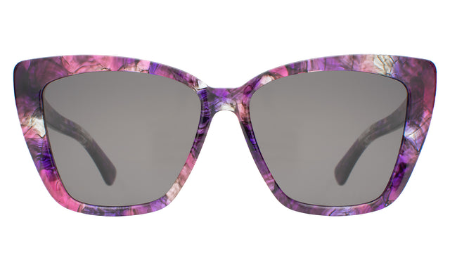 Barcelona Sunglasses front view in Iris with Grey Flat