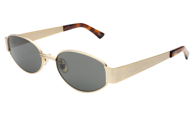 Bellagio Sunglasses Side Profile in Brushed Gold / Grey