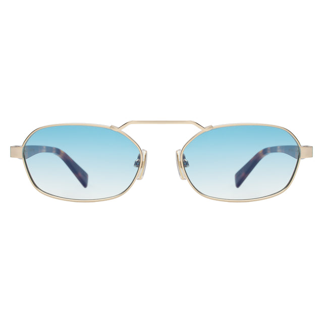 Bimini Sunglasses front view in Gold/Havana with Blue Flat Gradient See Through