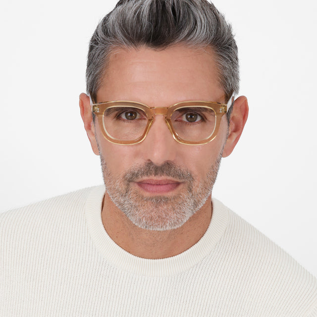 Model with salt and pepper hair and beard wearing Boston Optical Citrine Optical