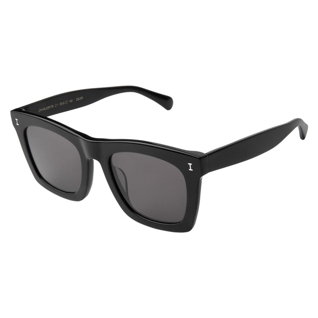 Charleston Sunglasses side view in Black / Grey Flat