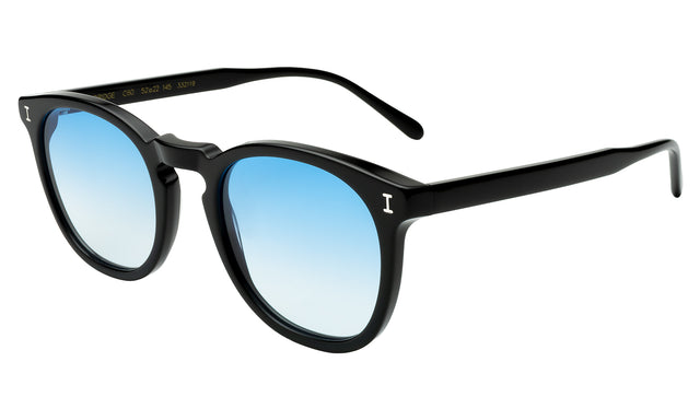 Eldridge Sunglasses Side Profile in Black / Blue Flat Gradient See Through