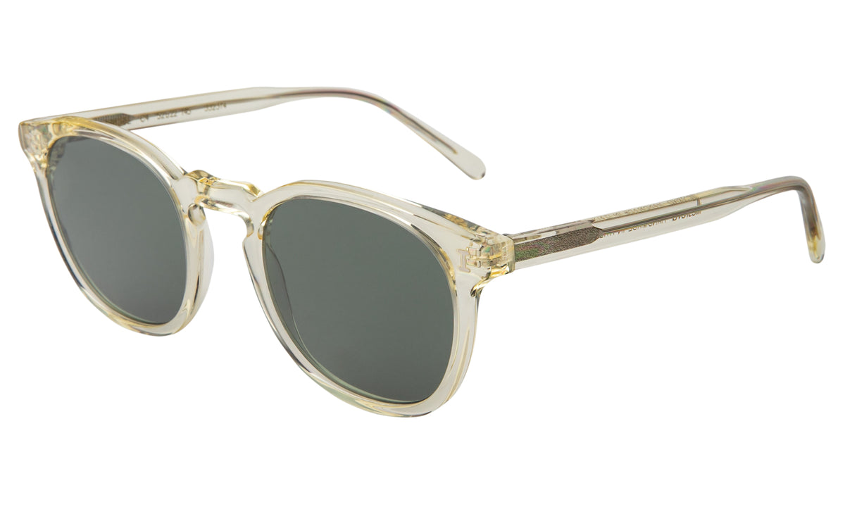 Eldridge Sunglasses in Champagne with Olive Flat lenses, side view