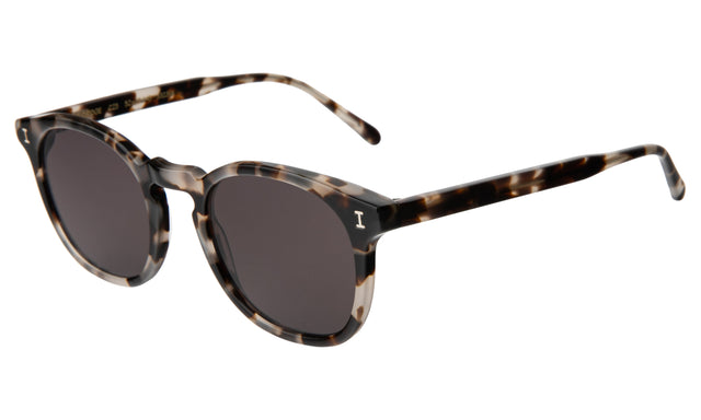 Eldridge Sunglasses Side Profile in White Tortoise / Grey Flat