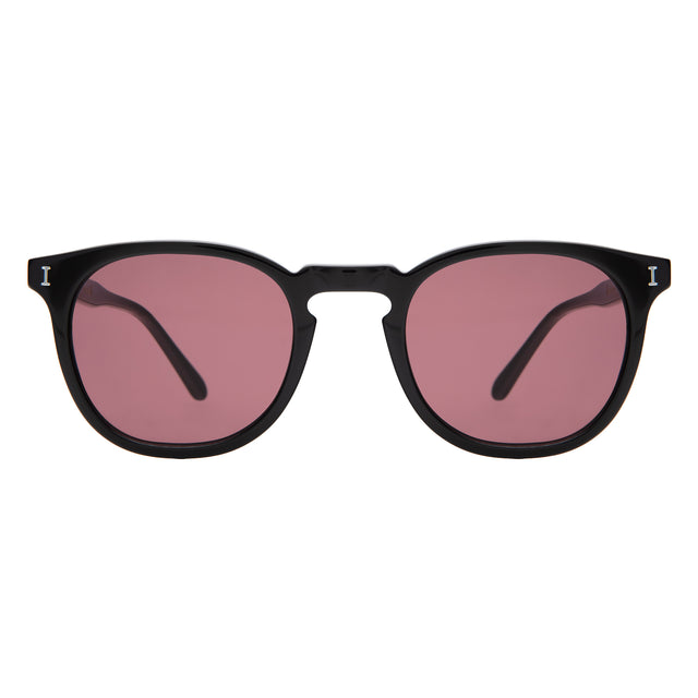 Eldridge 48 Sunglasses front view in Black with Plum Flat See Through