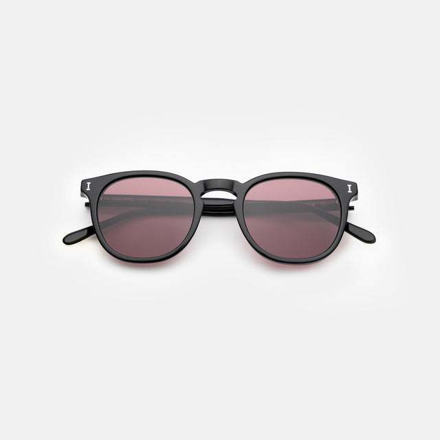 Eldridge 48 Sunglasses side view in Black / Plum Flat See Through