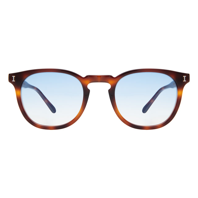 Eldridge 48 Sunglasses front view in Havana with Blue Flat Gradient See Through