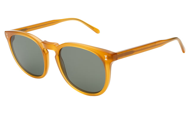 Eldridge 56 Sunglasses Side Profile in Honey / Olive Flat