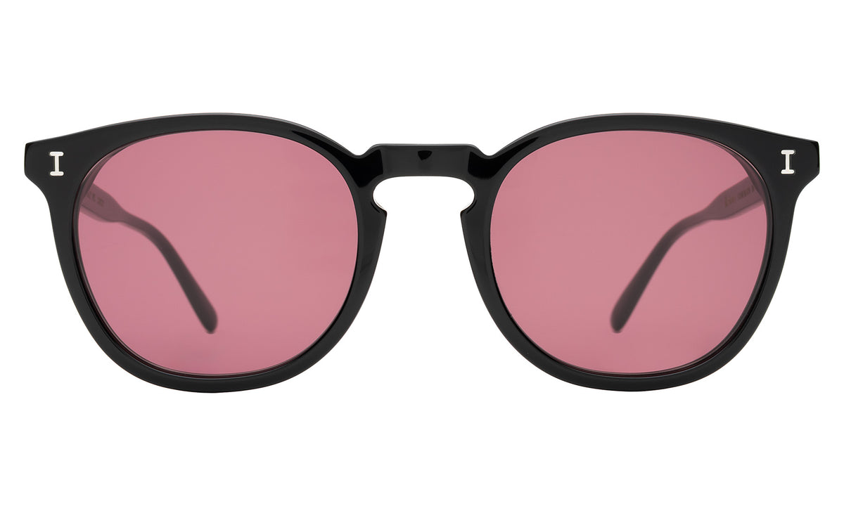Eldridge Sunglasses in Black with Plum Flat See Through lenses, front view