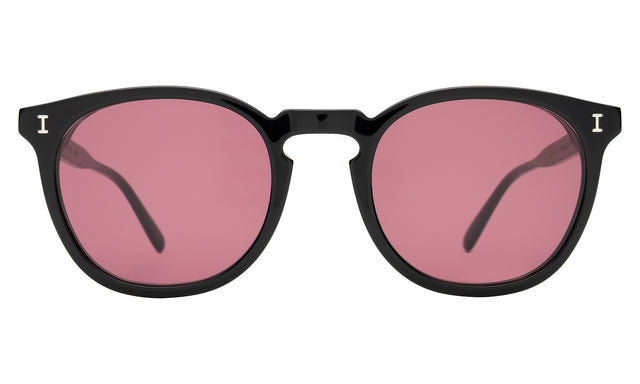 Eldridge Sunglasses front view in Black with Plum Flat See Through
