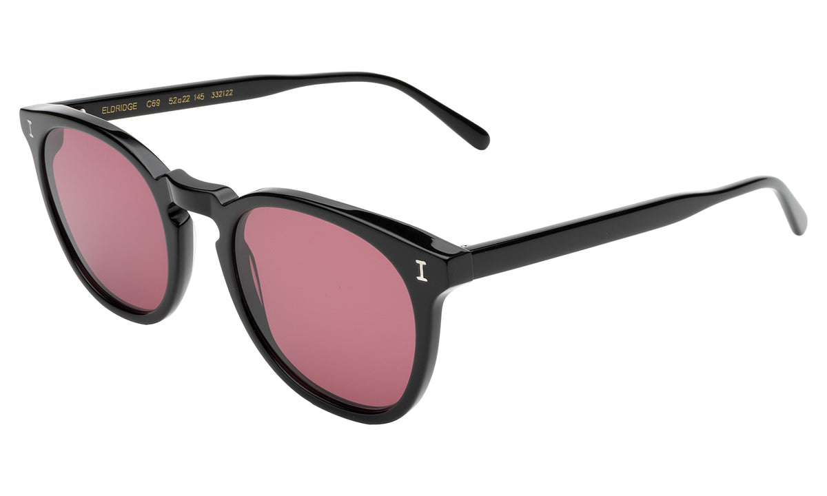 Eldridge Sunglasses in Black with Plum Flat See Through lenses, side view
