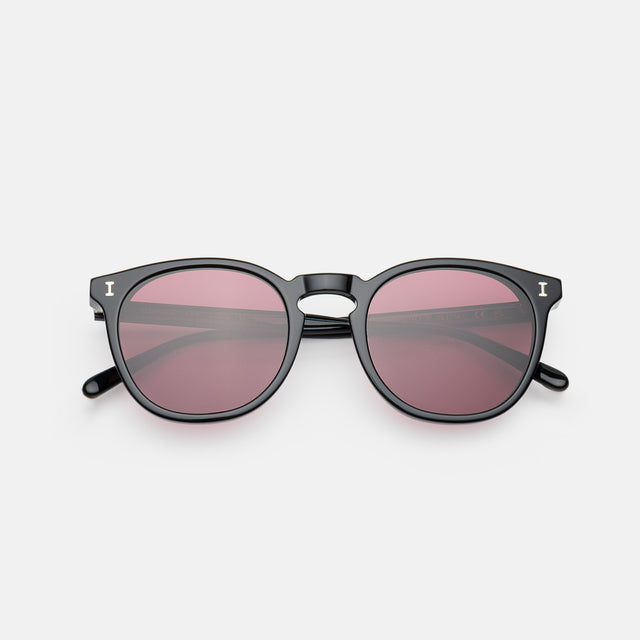 Eldridge Sunglasses side view in Black / Plum Flat See Through