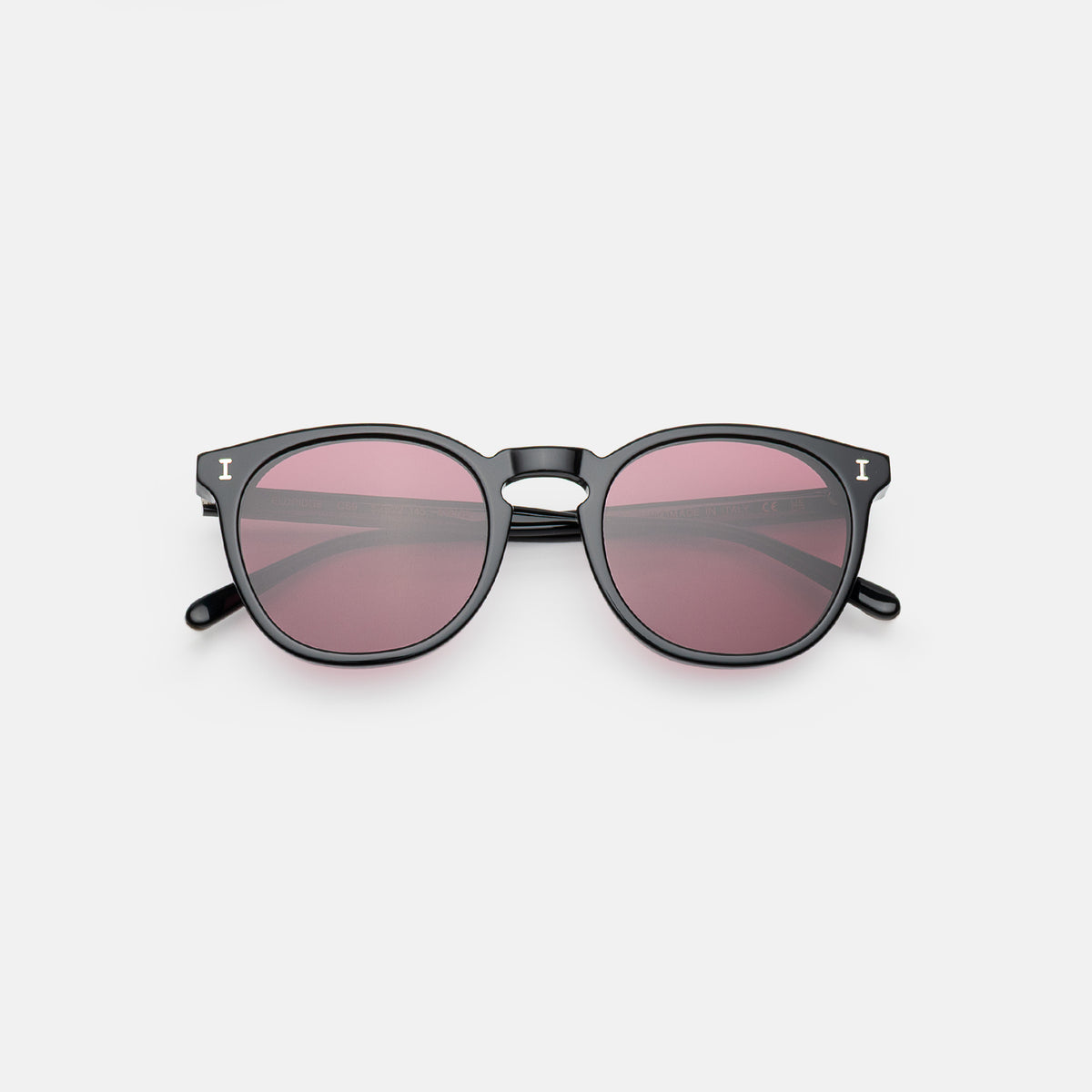 Eldridge Sunglasses in Black with Plum Flat See Through lenses