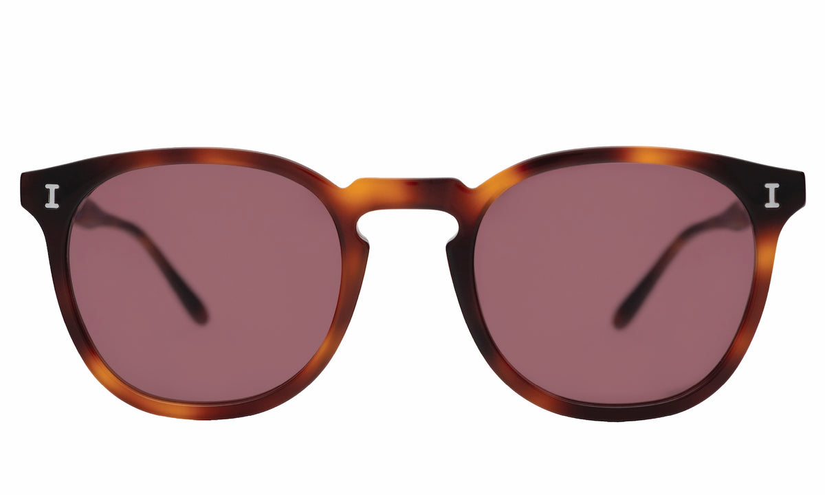 Eldridge Sunglasses in Havana with Plum Flat See Through lenses, front view
