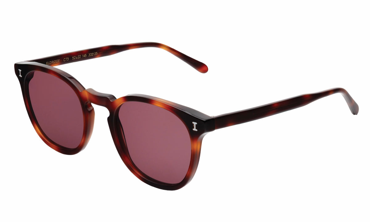 Eldridge Sunglasses in Havana with Plum Flat See Through lenses, side view