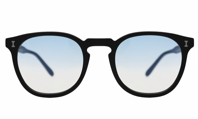 Eldridge Sunglasses front view in Matte Black with Blue Flat Gradient See Through