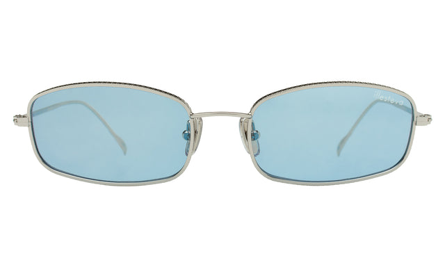 Flushing Sunglasses front view in Silver with Light Blue Flat See Through