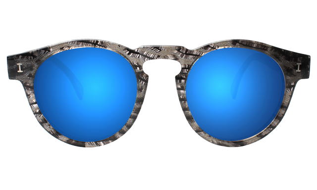 Leonard (Classic Flex Hinge) Sunglasses in Black Frost with Blue Mirror