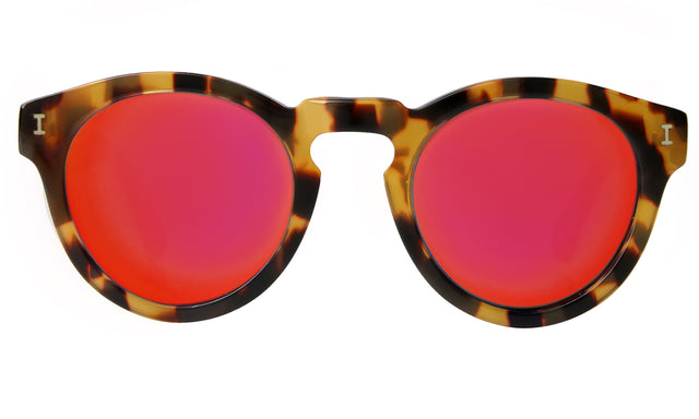 Leonard (Classic Flex Hinge) Sunglasses in Honey Tortoise with Red Mirror