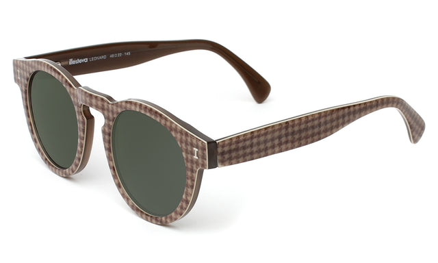 Leonard (Classic Flex Hinge) Sunglasses Side Profile in Houndstooth / Olive Metal Mirror