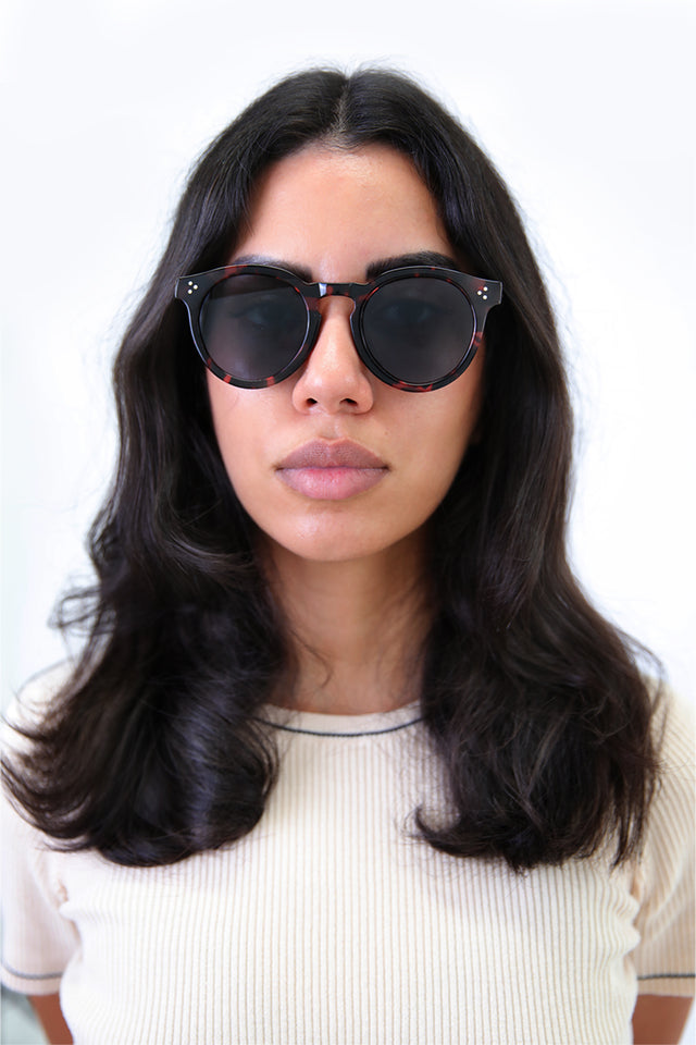 wearing Leonard II E Sunglasses Pink Tortoise Grey