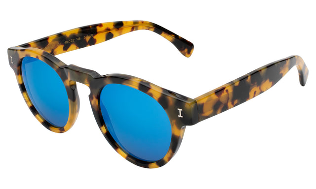 Leonard Sunglasses Side Profile in Tortoise / Blue Mirror