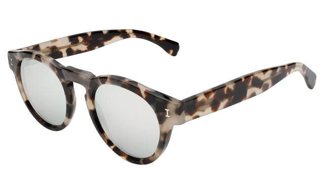 Leonard Sunglasses Side Profile in White Tortoise / Silver Mirror