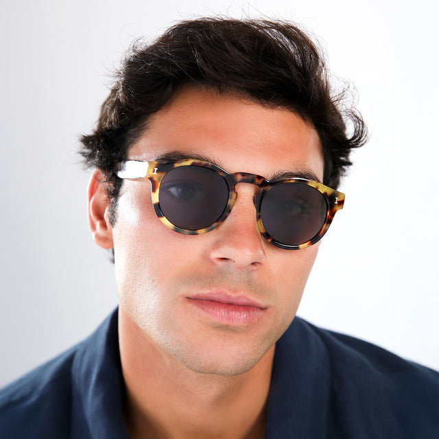 Man with brown hair wearing Leonard (15 Year Anniversary) Sunglasses Tortoise with Grey