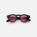 Front view of Leonard Sunglasses in Black/Plum See Through