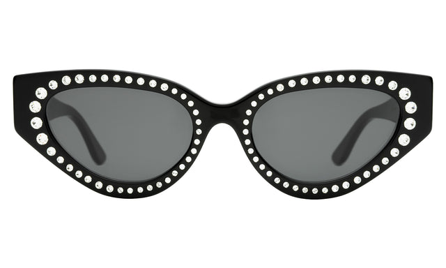 Mary Lou Crystal Sunglasses in Black/Silver Swarovski Crystals with Grey Flat