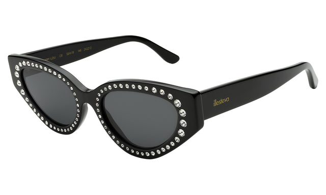 Mary Lou Crystal Sunglasses Side Profile in Black/Silver Swarovski Crystals / Grey Flat