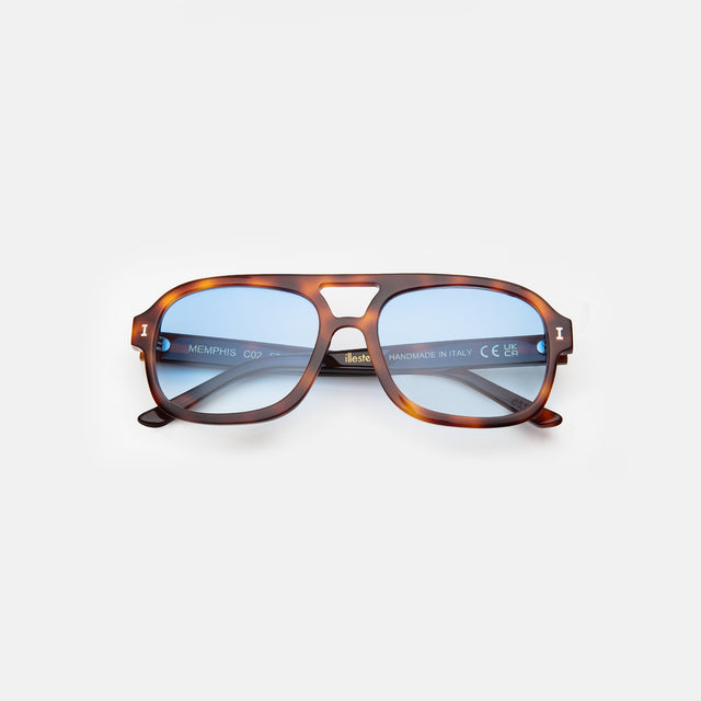 Memphis 57 Sunglasses side view in Havana / Blue Gradient See Through