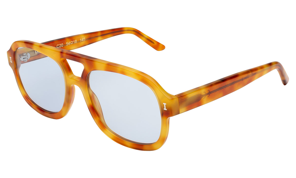 Memphis Sunglasses in Amber with Light Blue See Through lenses, side view