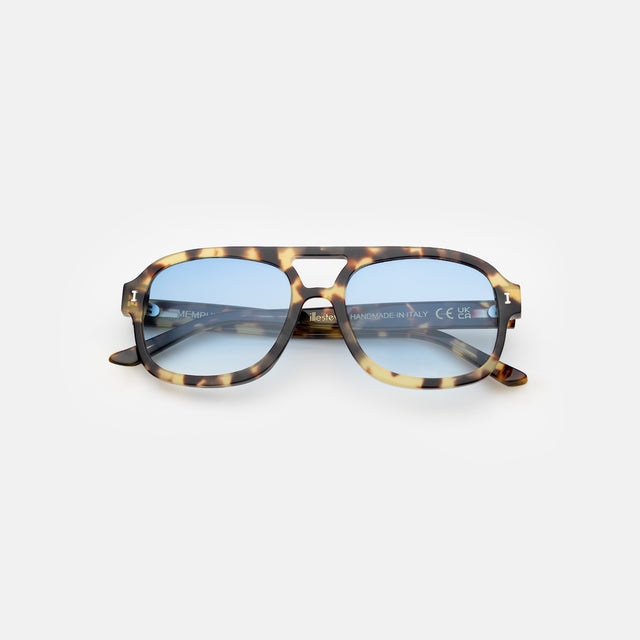 Memphis Sunglasses side view in Tortoise / Light Blue See Through