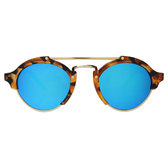  Milan Sunglasses front view in Light Tortoise with Blue Mirror