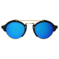 Front view of Milan Sunglasses in Matte Black/Gold/Blue Mirror