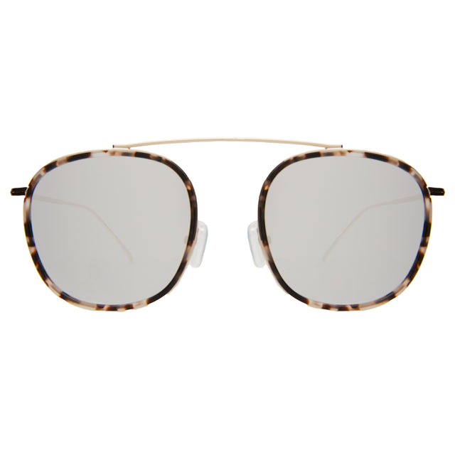 Mykonos Ace Sunglasses front view in White Tortoise/Gold with Silver Flat Mirror
