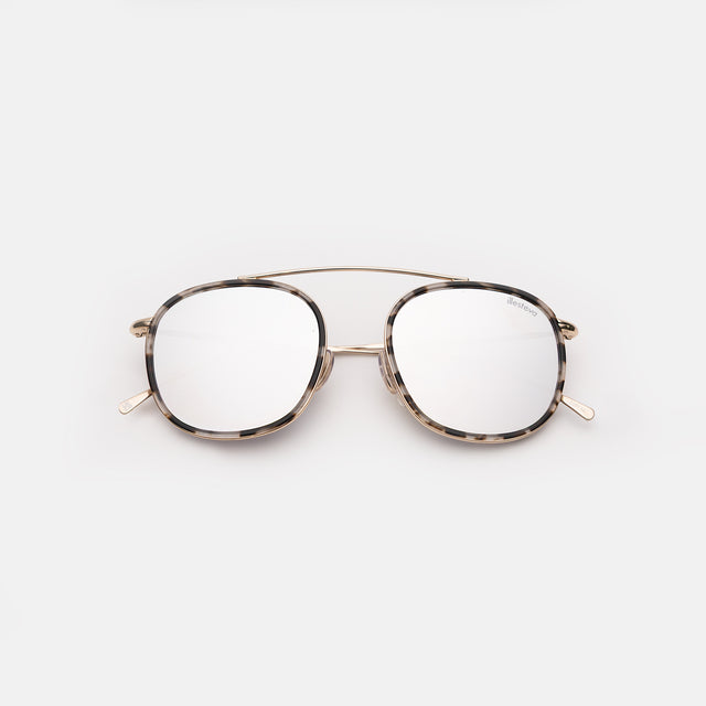 Mykonos Ace Sunglasses side view in White Tortoise/Gold / Silver Flat Mirror
