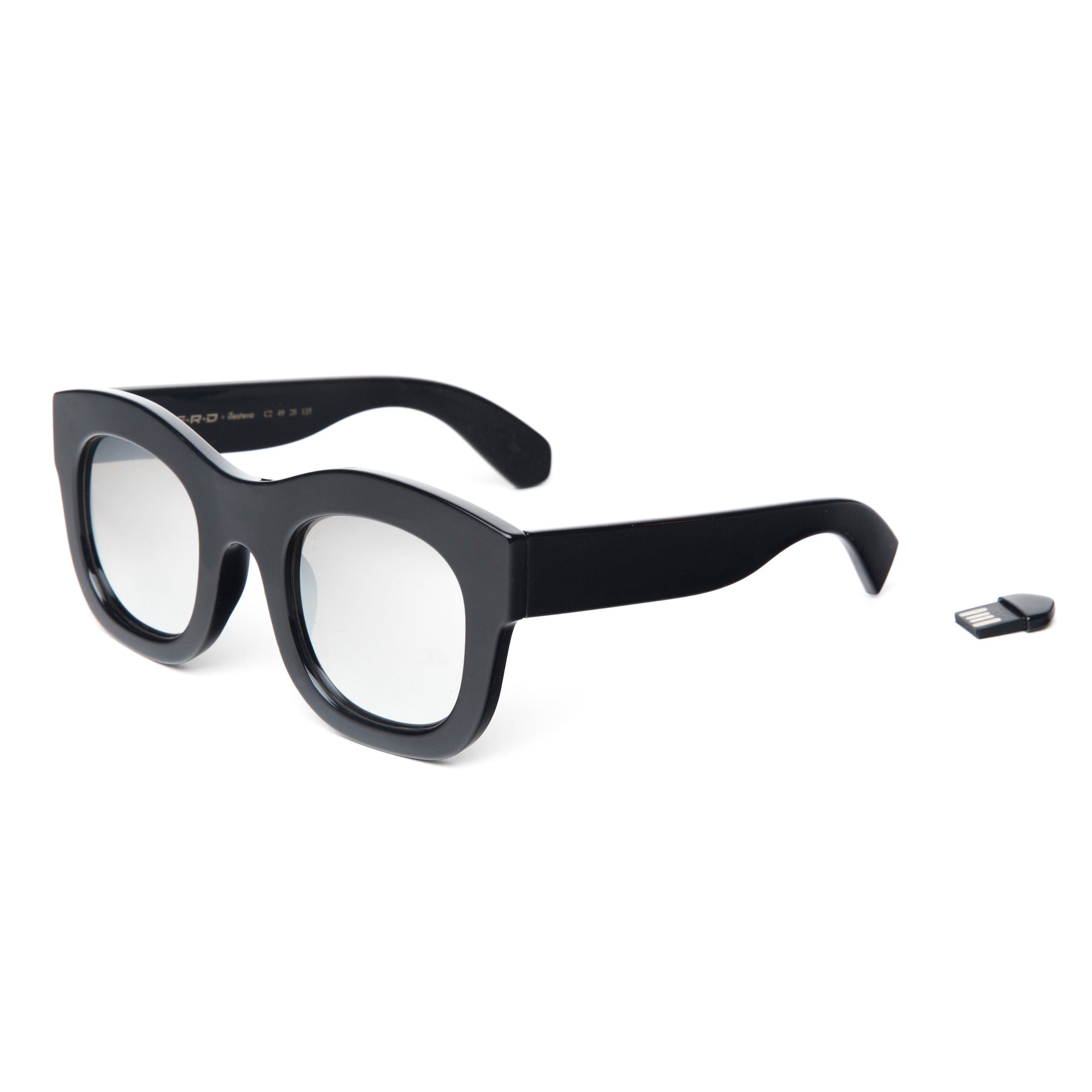 NERD collaboration frames shown in Black with Silver Mirror lenses