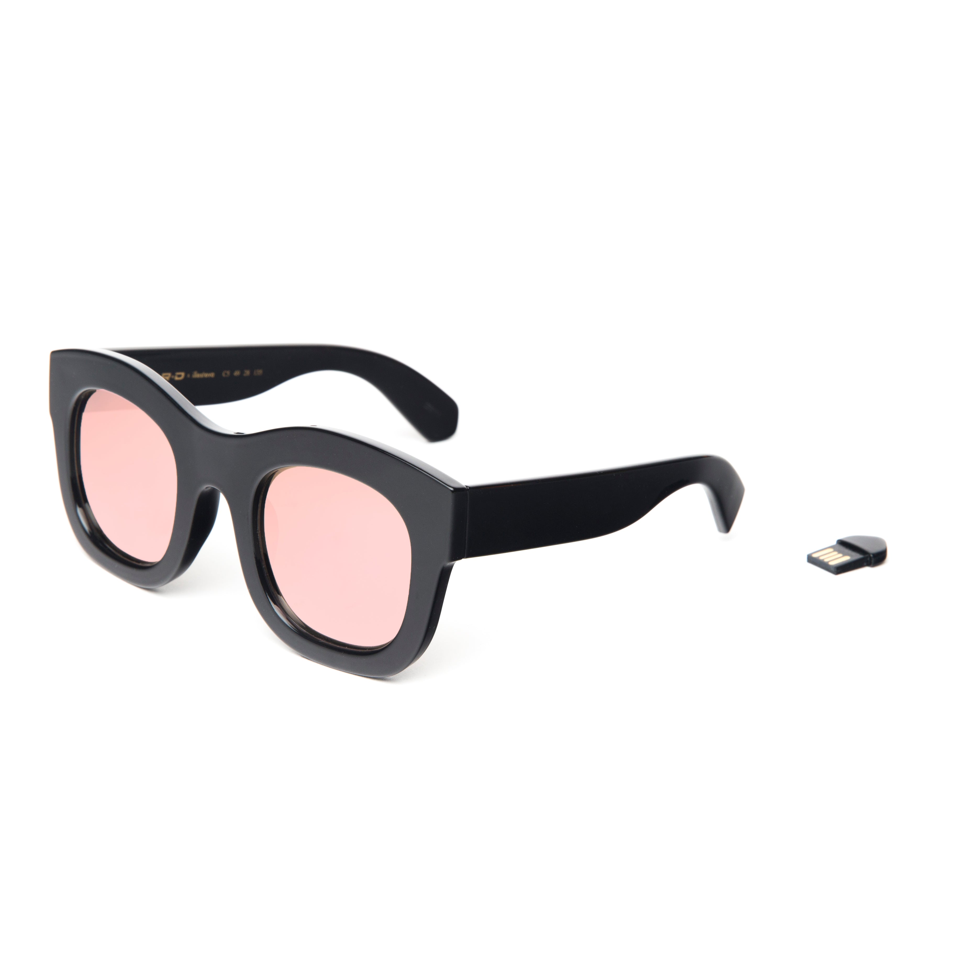 NERD collaboration frames shown in Black with Rose Mirror lenses